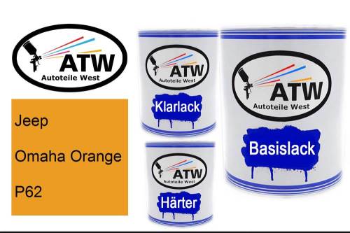 Jeep, Omaha Orange, P62: 1L Lackdose + 1L Klarlack + 500ml Härter - Set, von ATW Autoteile West.